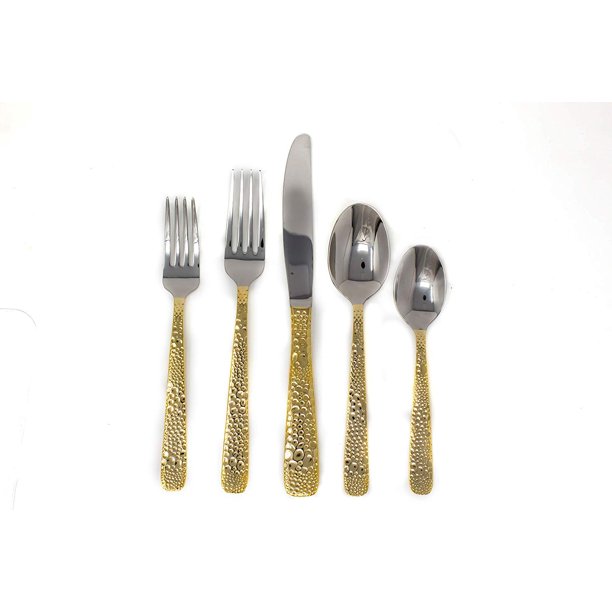 David Shaw 20 Piece Two Tone Gold 18/10 Stainless Steel Flatware Set, Alligator