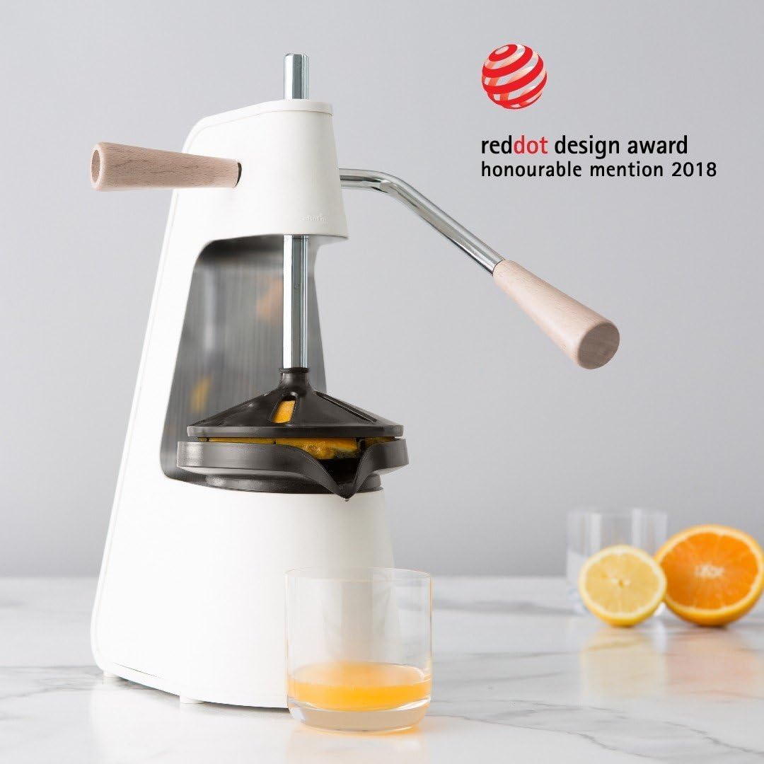 Chef'n Fresh Force Tabletop Citrus Press Juicer, White/Stainless/Wood