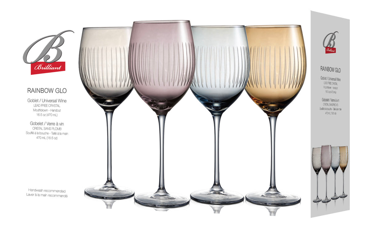 Brilliant Rainbow Glo Smoke Colored 16.5Oz Stemmed Wine Glass, Hand Wash Recommended, Set of 4