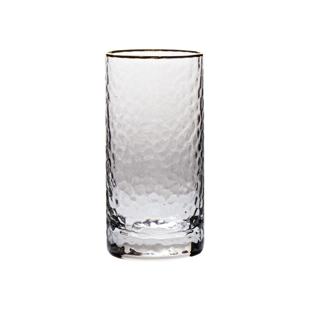Vikko Decor - Gold Rim, Hammered Highball Glass, Set of 6, 10 Oz