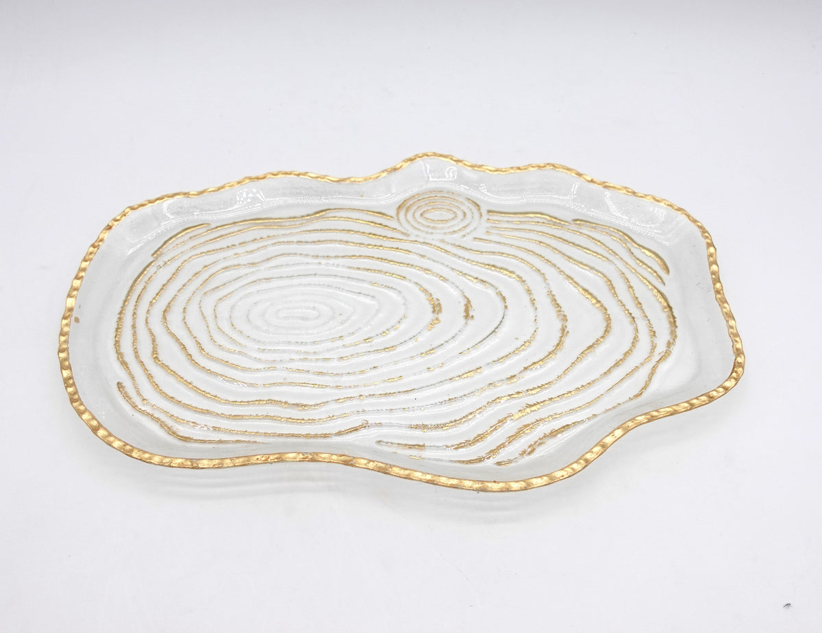 Joseph Sedgh Gold Wood Grain Glass Serving Platter Tray