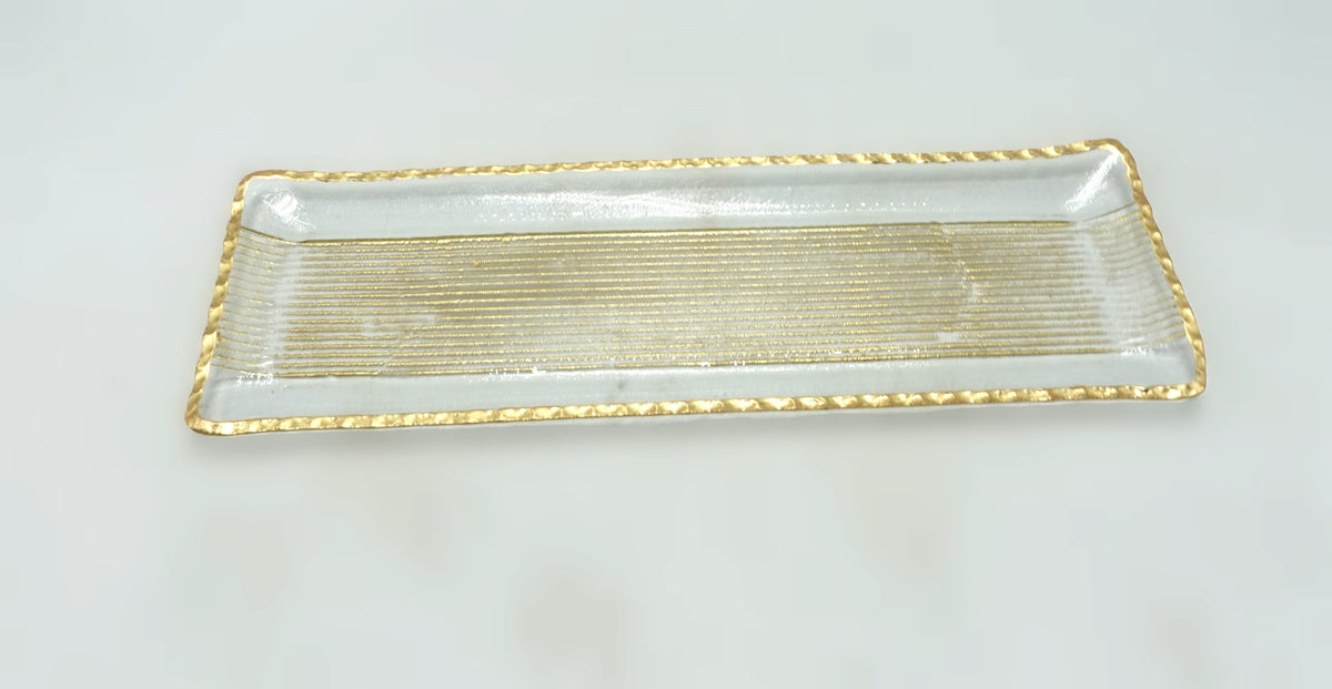 Joseph Sedgh Gold Lines Glass Serving Platter Tray