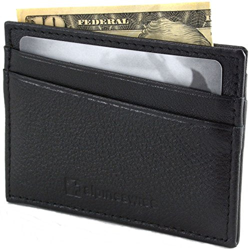 AlpineSwiss Leather Card Case Wallet Slim Super Thin 5 Card Slots Front Pocket, Black