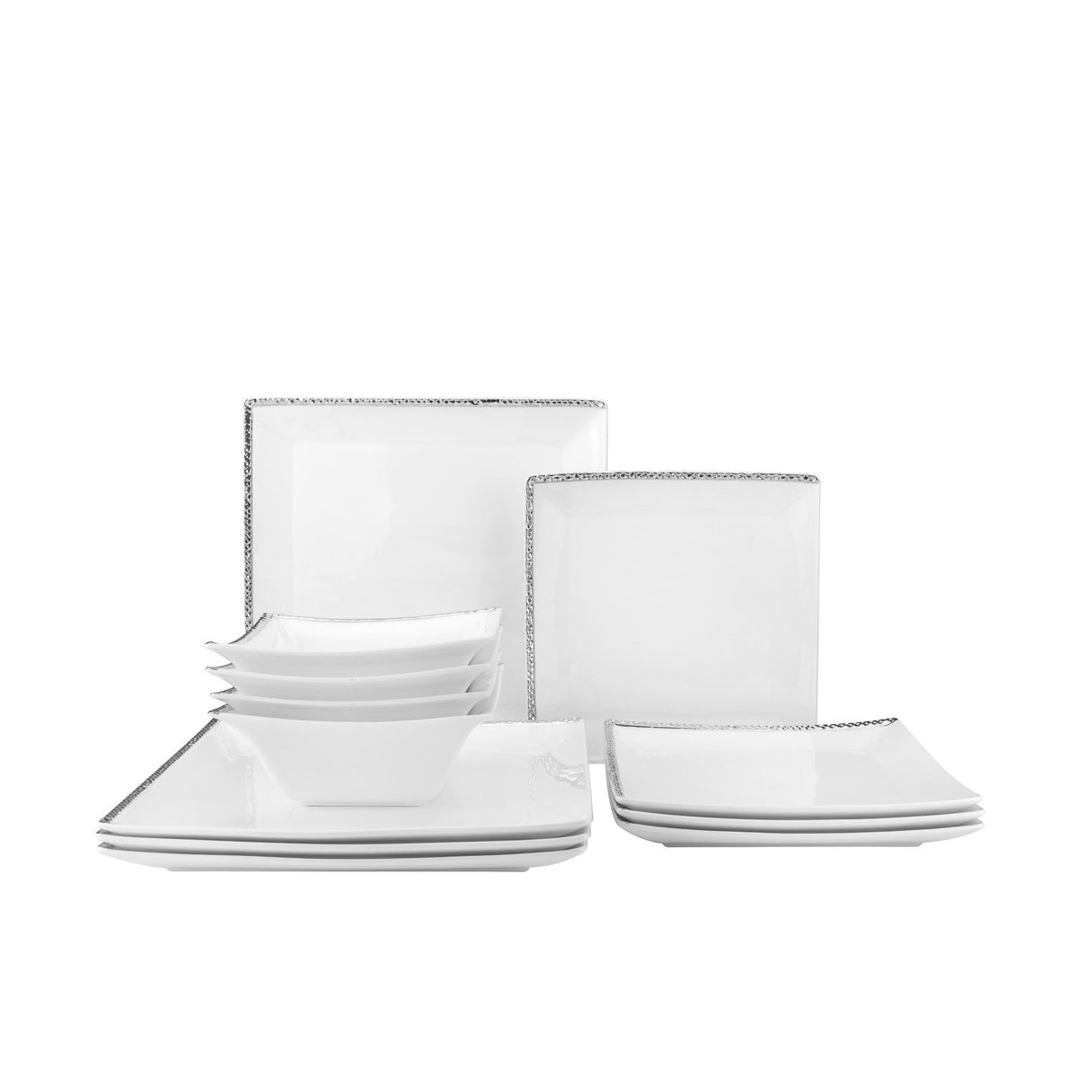 Joseph Sedgh Hammer Silver Square Bone China, 12 Piece Service for 4