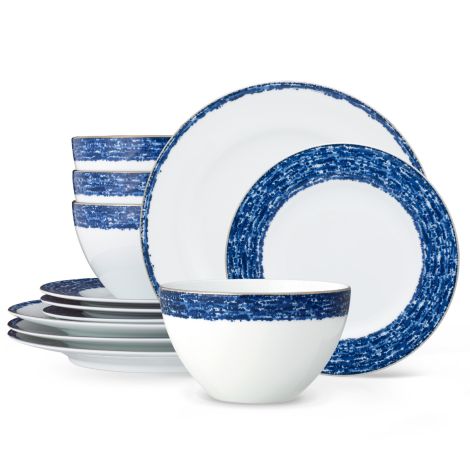 Noritake Blue Rill 12-Piece Set, Service for 4, Porcelain