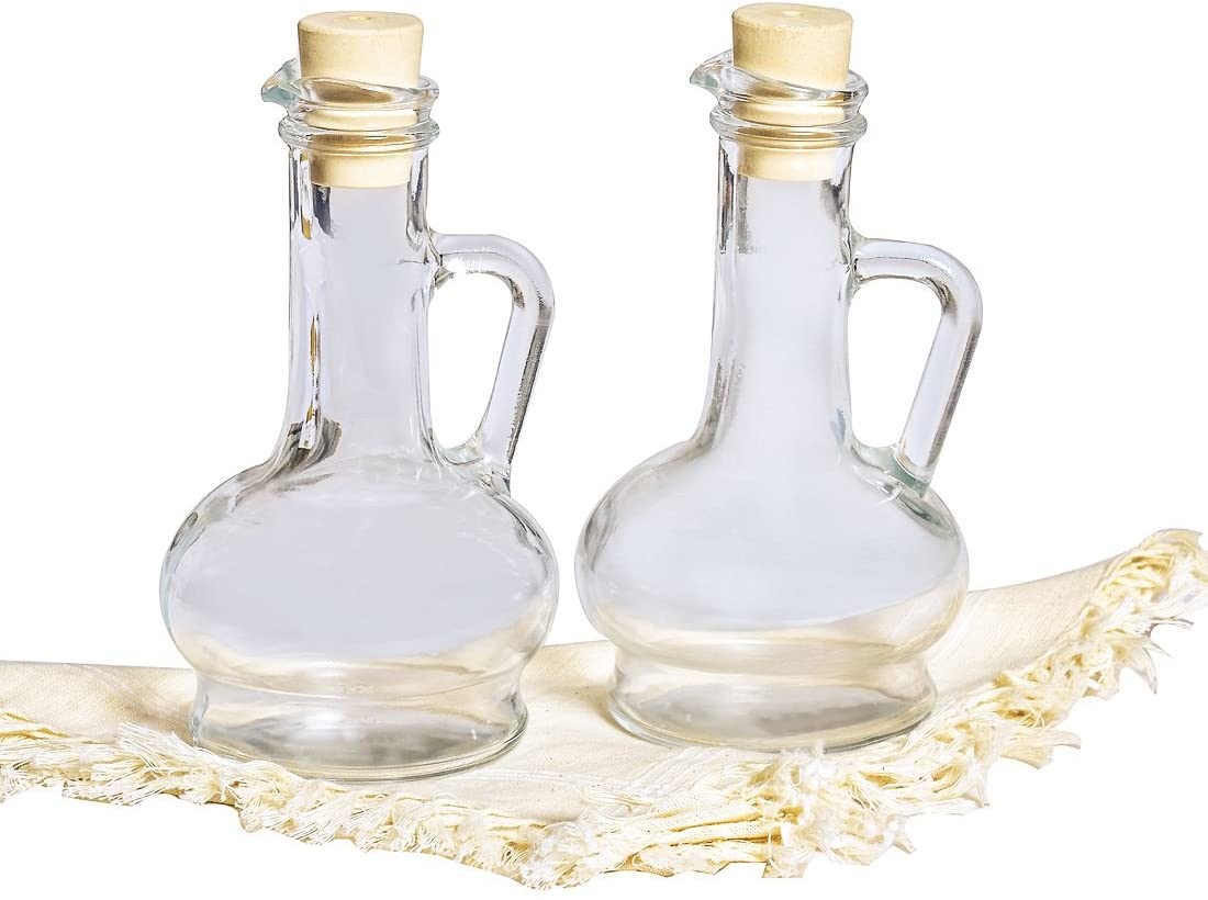 Pasabahce Olivia Oil or Vinegar Bottle with Cork Set, Set of 2, Transparent