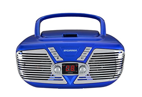 Sylvania Retro Style Portable CD Boombox with AM/FM Radio and Aux Input, Blue