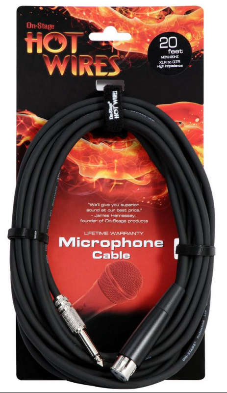 On Stage MC12-20HZ Hi-Z Mic Cable 20 Feet, XLR-QTR (1/4 In)