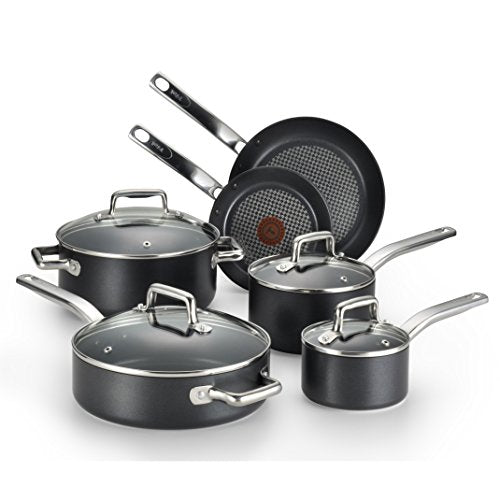 T-Fal Wearever C517SA64 10 Piece Professional Cookware Set, Black - Induction Ready, Dishwasher Safe, Oven Safe, Includes: 8" & 10" Fry Pan, 2QT Saucepan, 3QT Saute, 5QT Dutch Oven POTSET