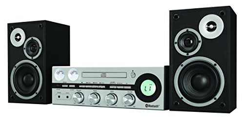 Sylvania SRCD1081BT Classic Retro Bluetooth Stereo System with CD player, FM radio, Aux-in & Removable Speaker Grills SHELF SYSTEM