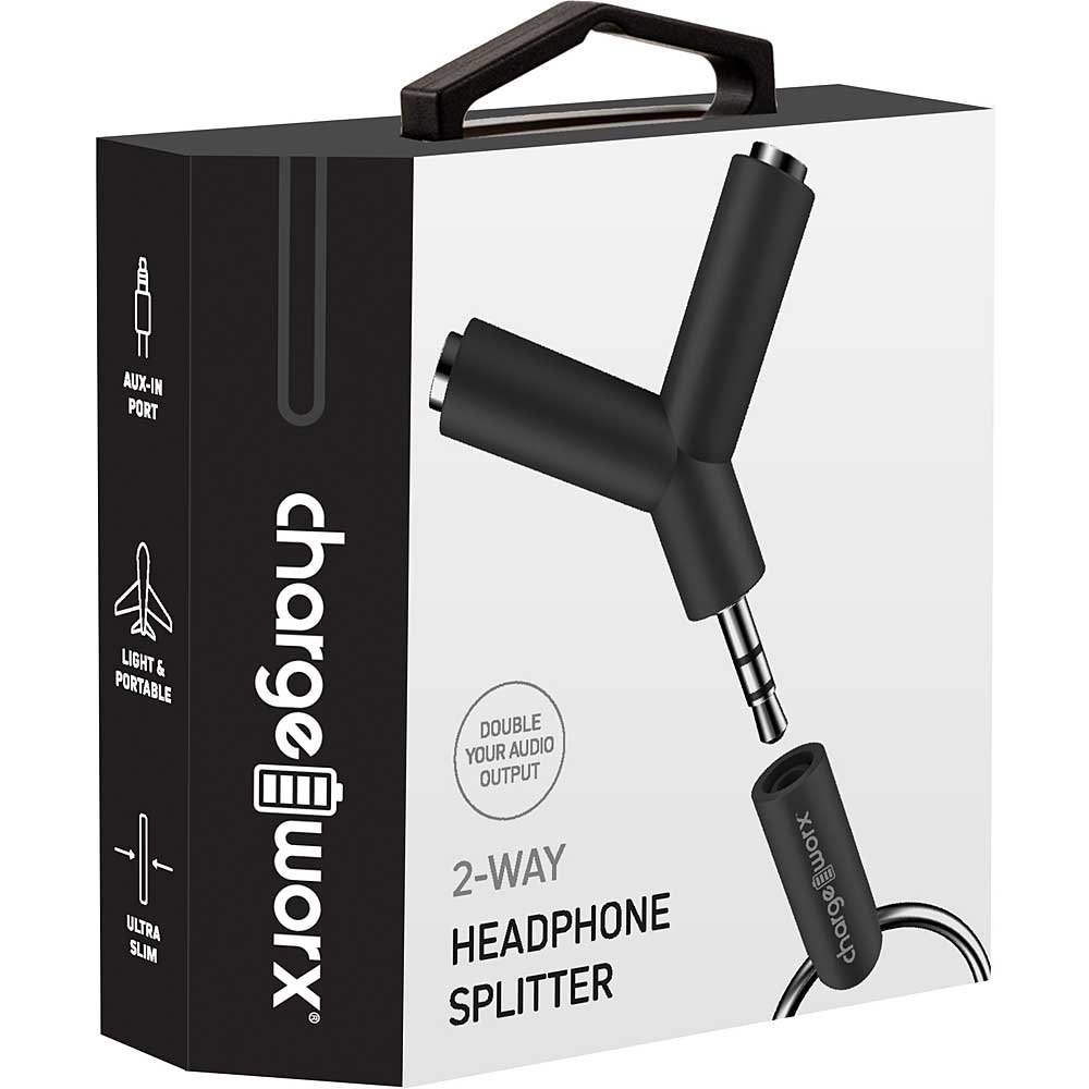 Chargeworx 2-Way Headphone Splitter, Black - Main Image