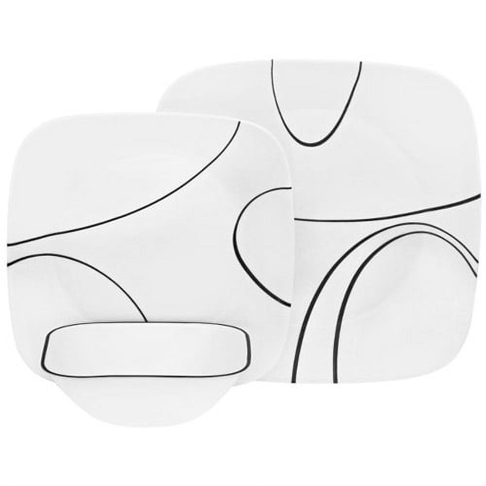 CORELLE Simple Lines Square Dinnerware Set, White Black, Serv