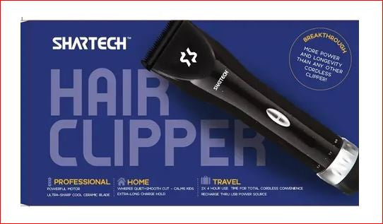 Shartech Hair Clipper Lightweight Cordless Rechargeable AND CORDED has 000 Blade Long Battery Life Comes With 4 Attachments 3, 5,7,9 mm. Dual Voltage
