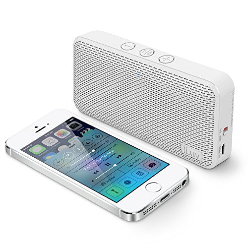 Aud Mini by iLuv Ultra Slim Pocket-Sized Powerful Sound Rechargeable Bluetooth Speaker, White - Rechargeable