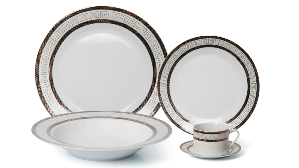 Joseph Sedgh Collection 20 Piece Porcelain Dinnerware Set, Versace Design Venetian Gold - Service for 4 (Big Plate, Small Plate, Bowl, Teacup+Saucer)