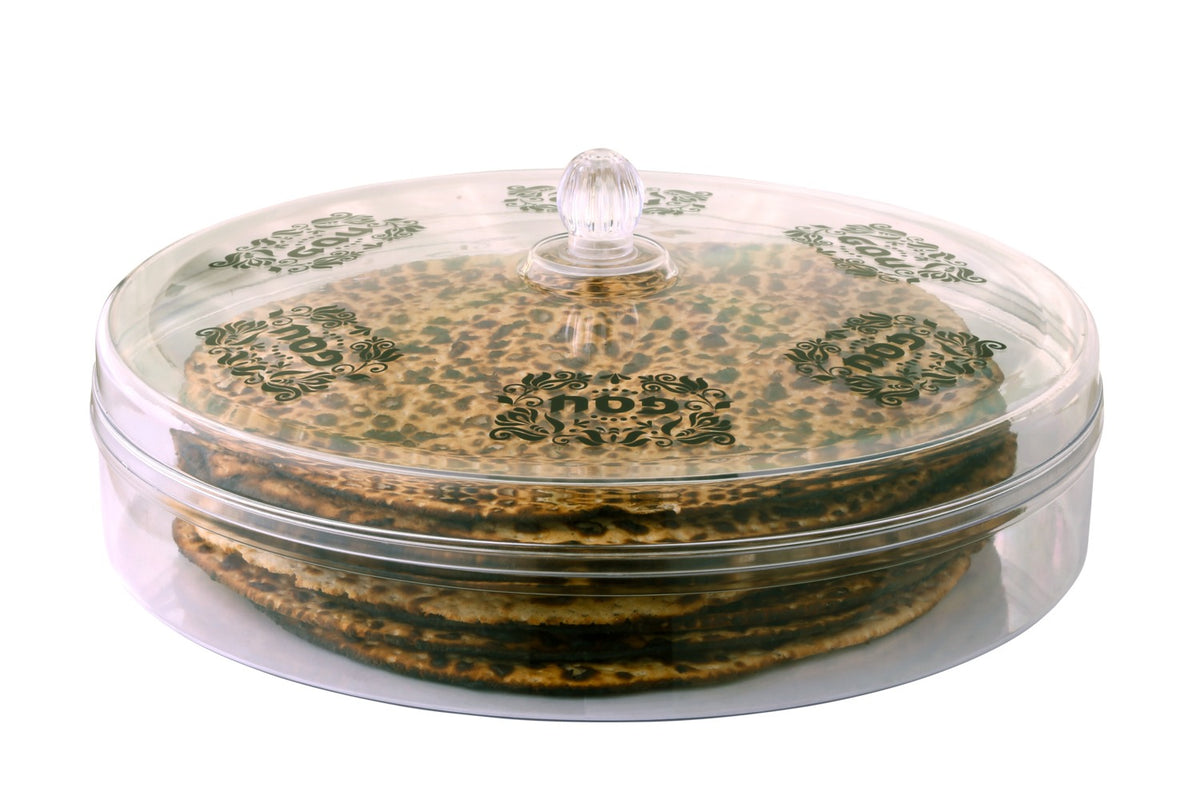 A&M Judaica 12" Acrylic Round Matzah Holder Round, Design on Cover