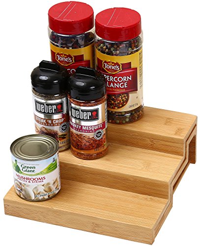YBM Home Bamboo 3 Tier Spice Rack Step Shelf Organizer