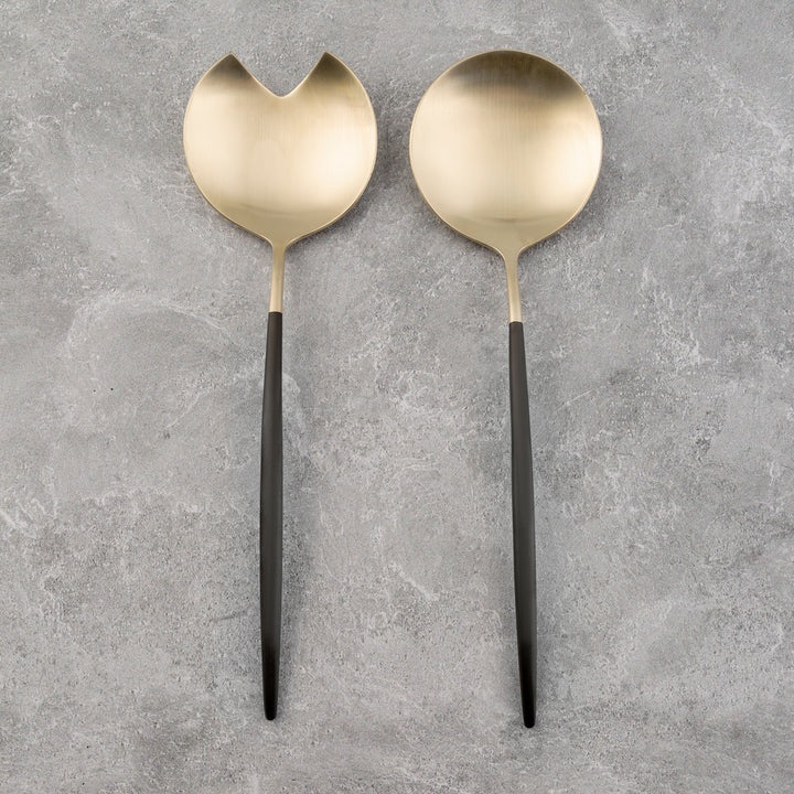 Cambridge Gaze TwoTone Satin, 2Pc Serve Set, Champagne Gold & Black H