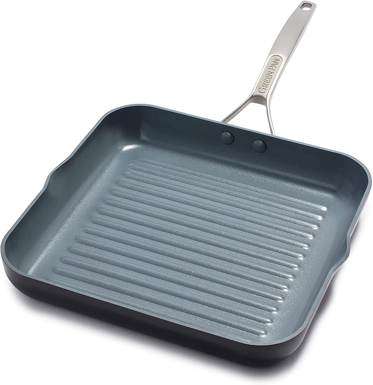 GreenPan - Paris Collection 11" Ceramic Non-Stick Square Grill Pan, Grey