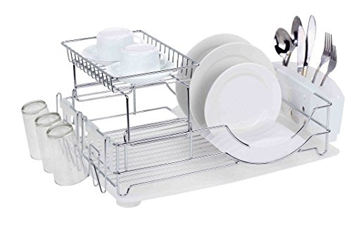 Metal Cup Drying Rack with Draining Tray, White, KITCHEN ORGANIZATION, SHOP HOME BASICS