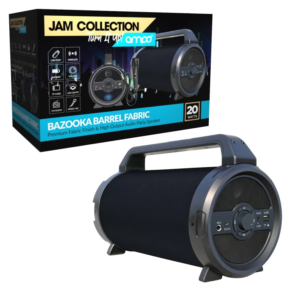 AMPD Bazooka Barrel Fabric Rechargeable 20W Bluetooth Speaker With Microphone