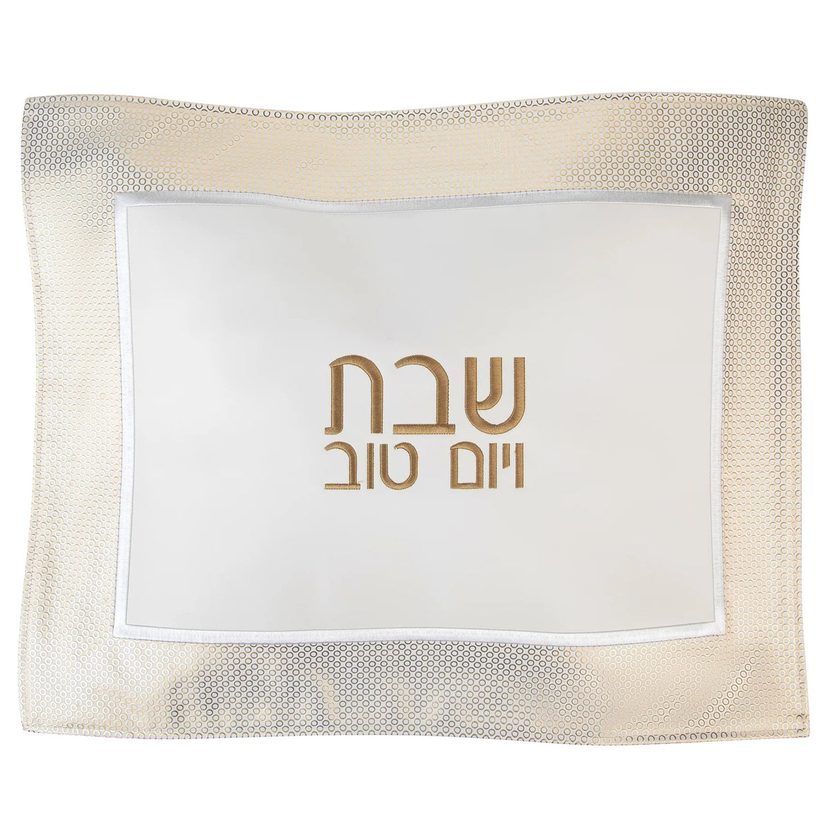 Waterdale PU Leather Challah Cover, Circle Border Gold & White