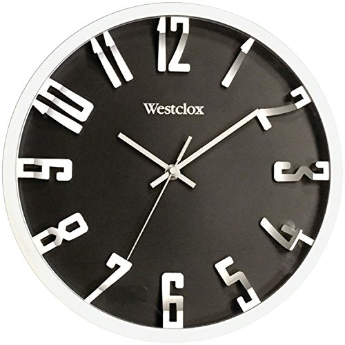 Westclox - Modern 12" Round 3D Number Analog Wall Clock, Metallic/Silver
