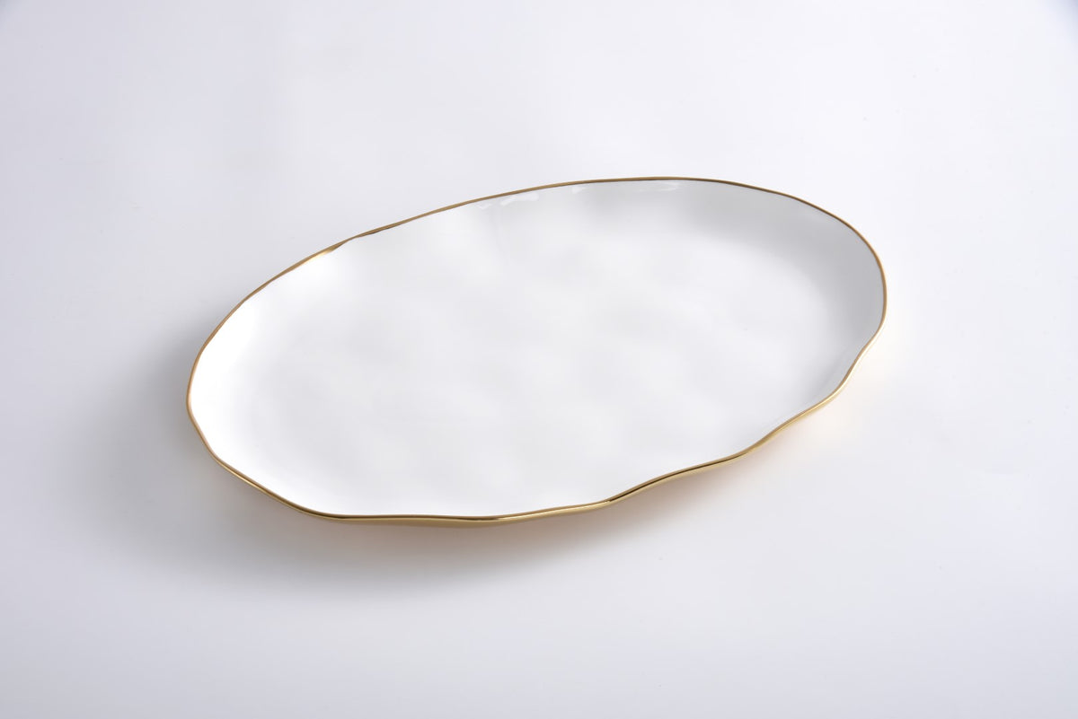 Pampa Bay Porcelain Oval Tray Moonlight with Gold Titanium Bottom/Trim, 16 x 10.75 x 1