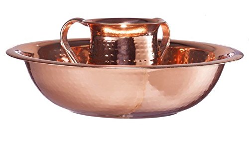 A&M Judaica 56867S Stainless Steel Washing Cup & Bowl Set, Hammered Copper Plated