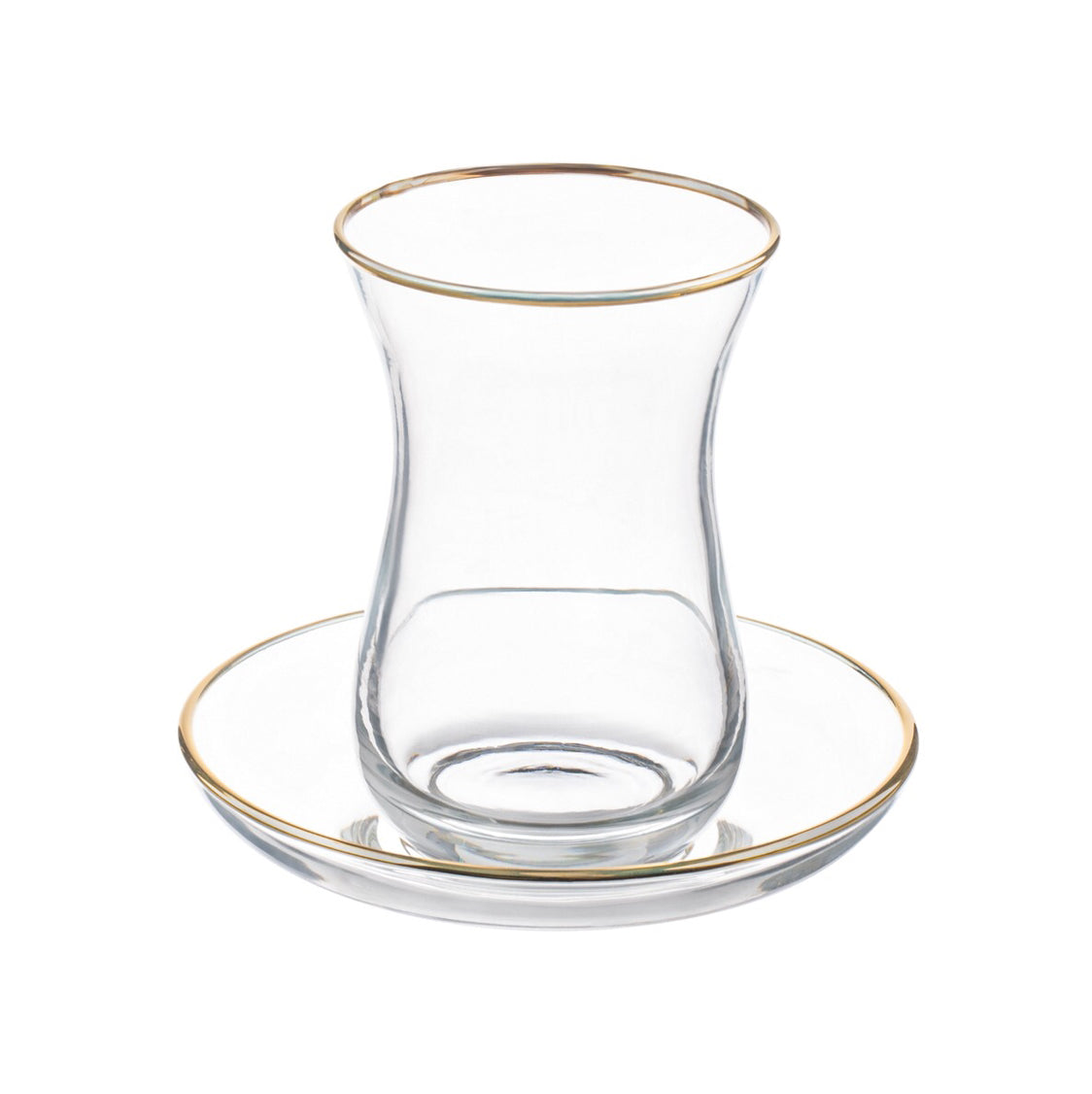 Vikko Cays 5.5 Ounce Seder Kiddush Glass Cup with Saucer - Gold Rim, Set of 6
