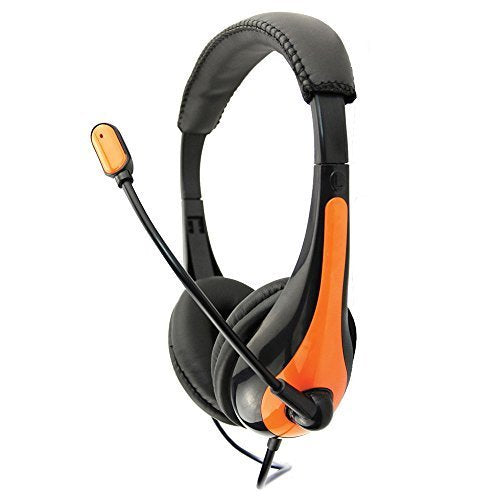 Avid Education 1EDU-AE36OR-ANGE Single Plug Computer Headset with Mic, Orange/Black 3.5mm