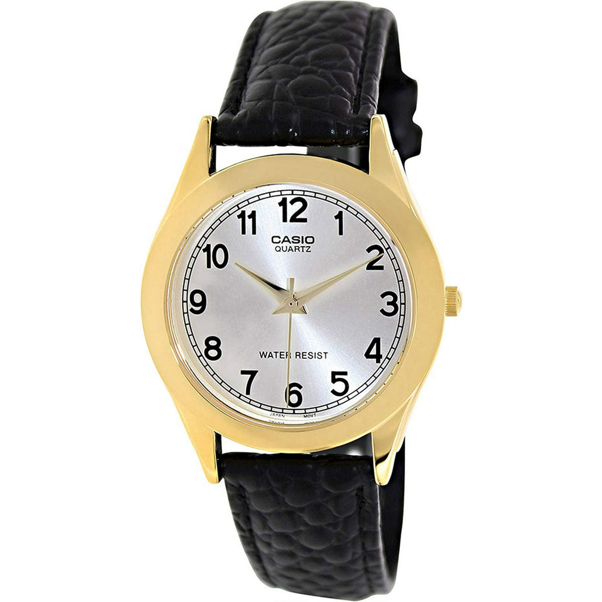 Casio Men's Quartz Stainless Steel/Black Leather Watch