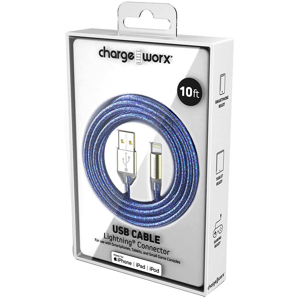 Chargeworx "GlowSync" 10 FT Lightning Cable, Dark Blue