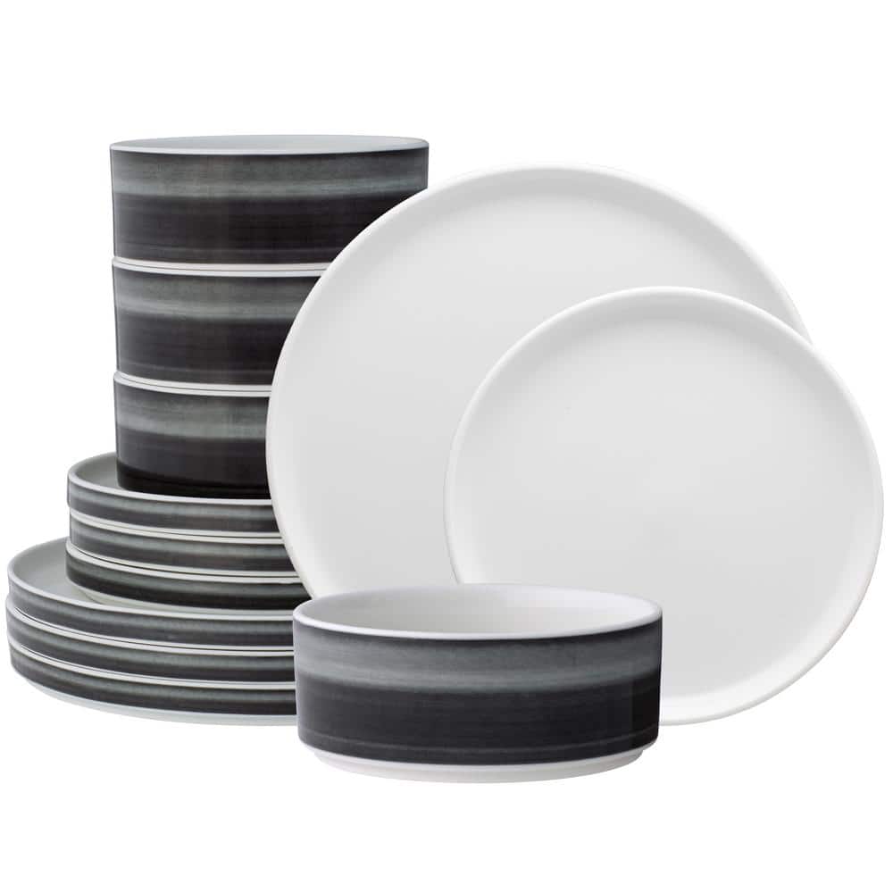 Noritake ColorStax Ombre Jet Black Porcelain Stax 12-Piece Dinnerware Set (Service for 4)