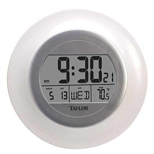 Taylor Atomic Wall Clock with Indoor Temperature - White