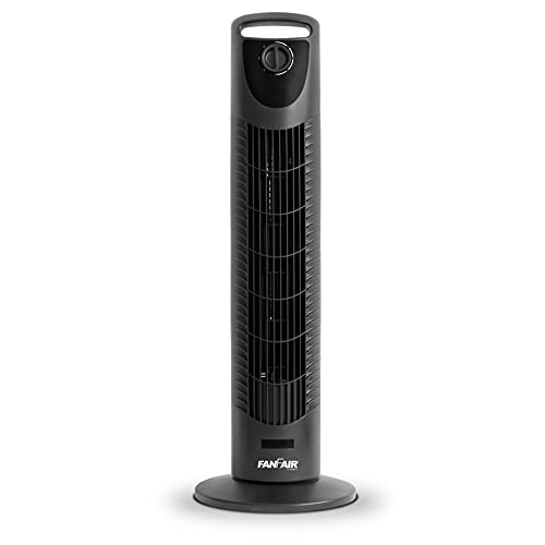 FanFair Tower Fan, 30 Inch Portable Oscillating Fan, 3 Speed Quiet Cooling Settings, Stand Up Floor Fans Safe for Bedroom, Home or Office Use, Black