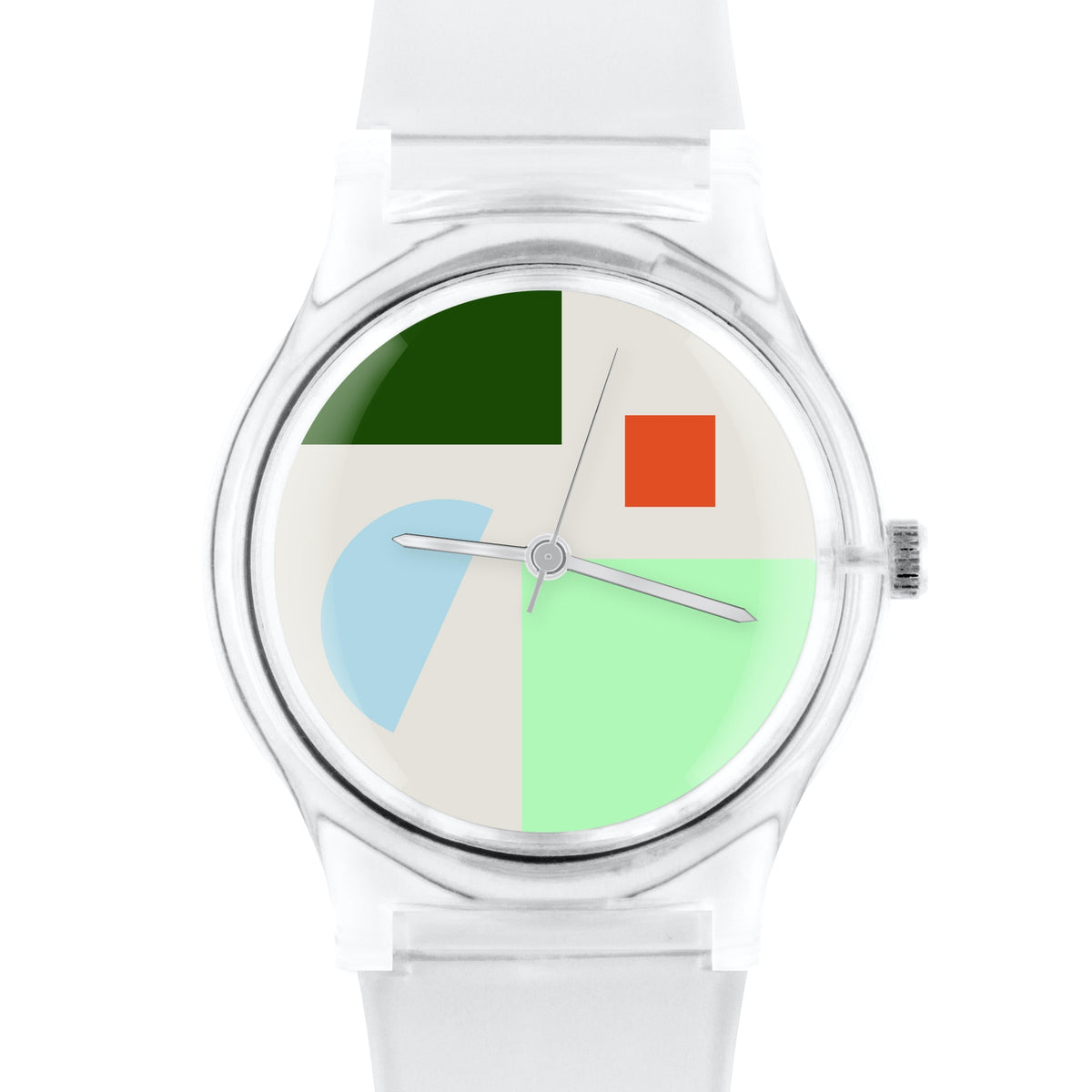 White Plastic Band Watch with Colorful Geometric Face