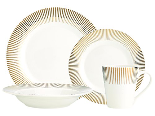Metallic Gold 16 Piece Porcelain Dinnerware Set, Service for 4