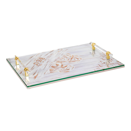 Caesarea Painted Design Challah Board, Glass with Handles