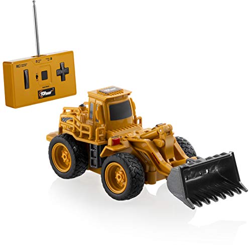 Top Race 4 Channel Mini Remote Control Front Loader Bulldozer 1:64 Scale, Mini Construction Toys Series, TR-013 (1xAA)