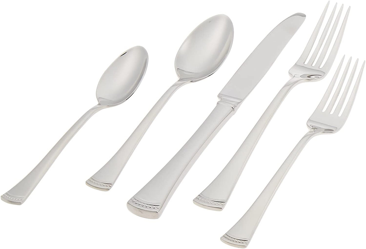 Lenox 65 Piece 18/10 Stainless Steel Flatware Set, Portola - Service for 12 (Includes 1 sugar spoon, 1 butter serving knife, 1 cold meat fork, 1 tablespoon and 1 pierced tablespoon)