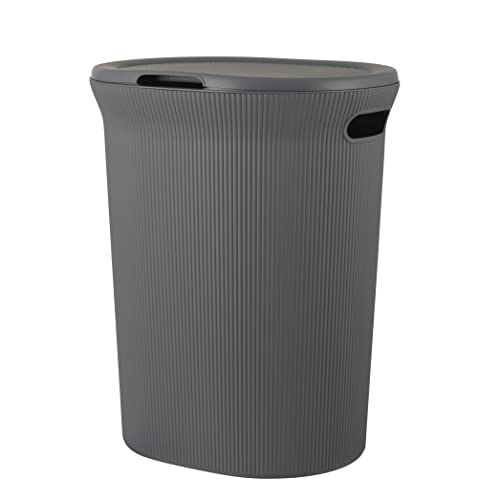 Superio Decorative Plastic Laundry Hamper with Lid and Cut-Out Handles, Grey