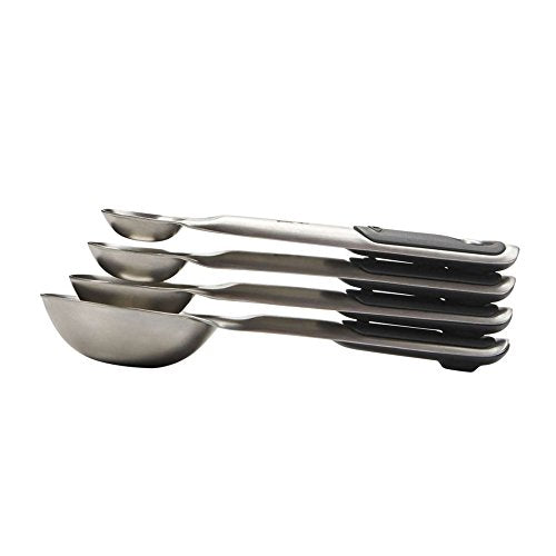 OXO Good Grips Measuring Spoons with Magnetic Snaps, Stainless Steel, 1/4 tsp, 1/2 tsp, 1 tsp and 1 T, Dishwasher Safe
