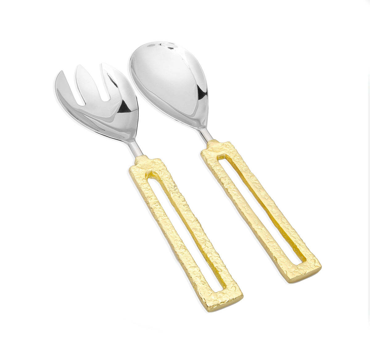 Classic Touch Salad Servers with Square Gold Loop Handles Spoon and Fork