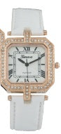 Sparkling Encrusted Square Watch with Leather Band (White)