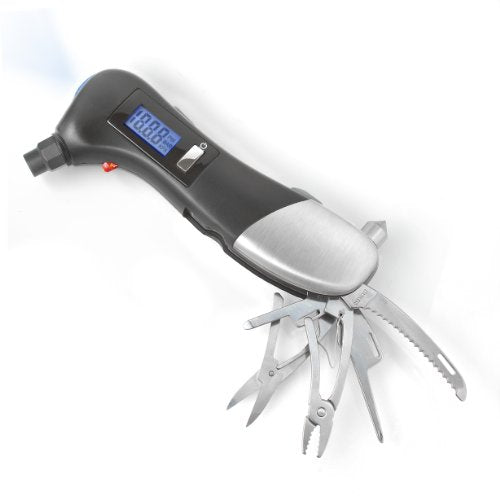 Digital Tire Gauge with Multi Tools (Tech Tools) White and Red LED Flashlight