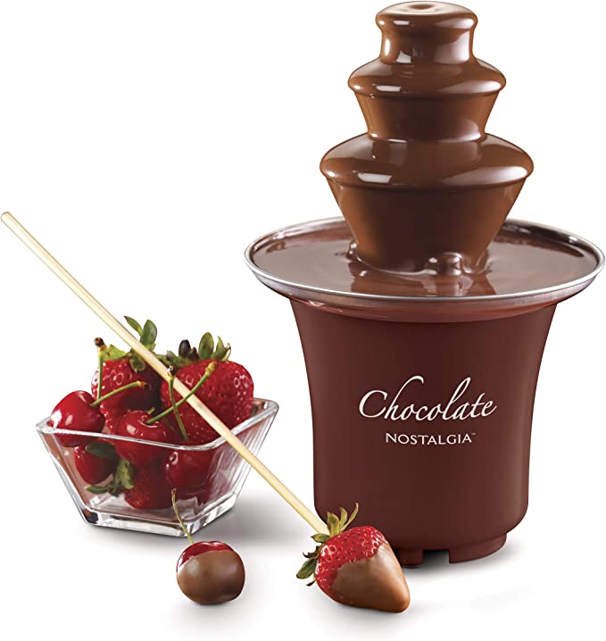 Nostalgia 8-Ounce Chocolate Fondue Fountain, Half-Pound Capacity, Easy to Assemble 3-Tiers, Brown