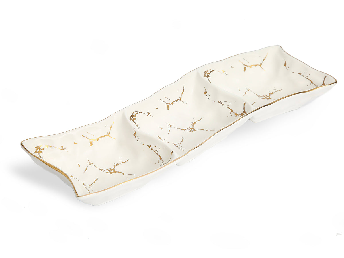 Classic Touch White Porcelain Relish Dish With Gold Design