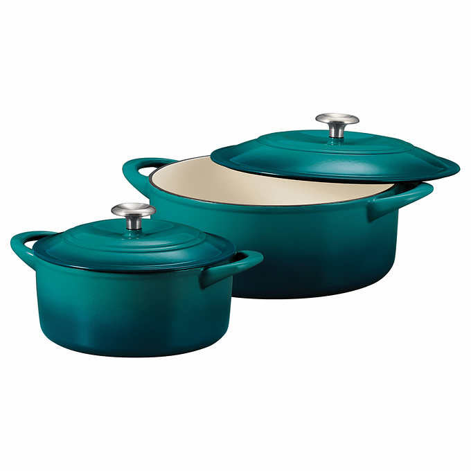 Tramontina Enameled Cast Iron Dutch Oven, 2-pack, 4Qt & 7Qt, Teal Blue