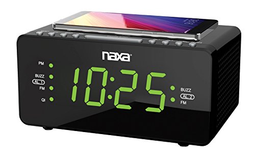 Naxa Electronics Dual Alarm Clock with QI Wireless Charging Function, Black